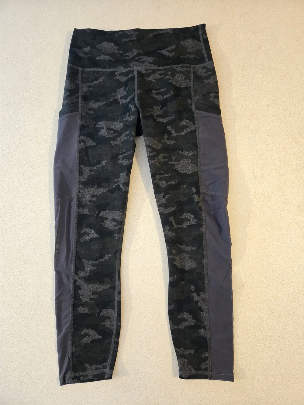 Fabletics Black & Charcoal Camo High-Waist Leggings with Side Panels